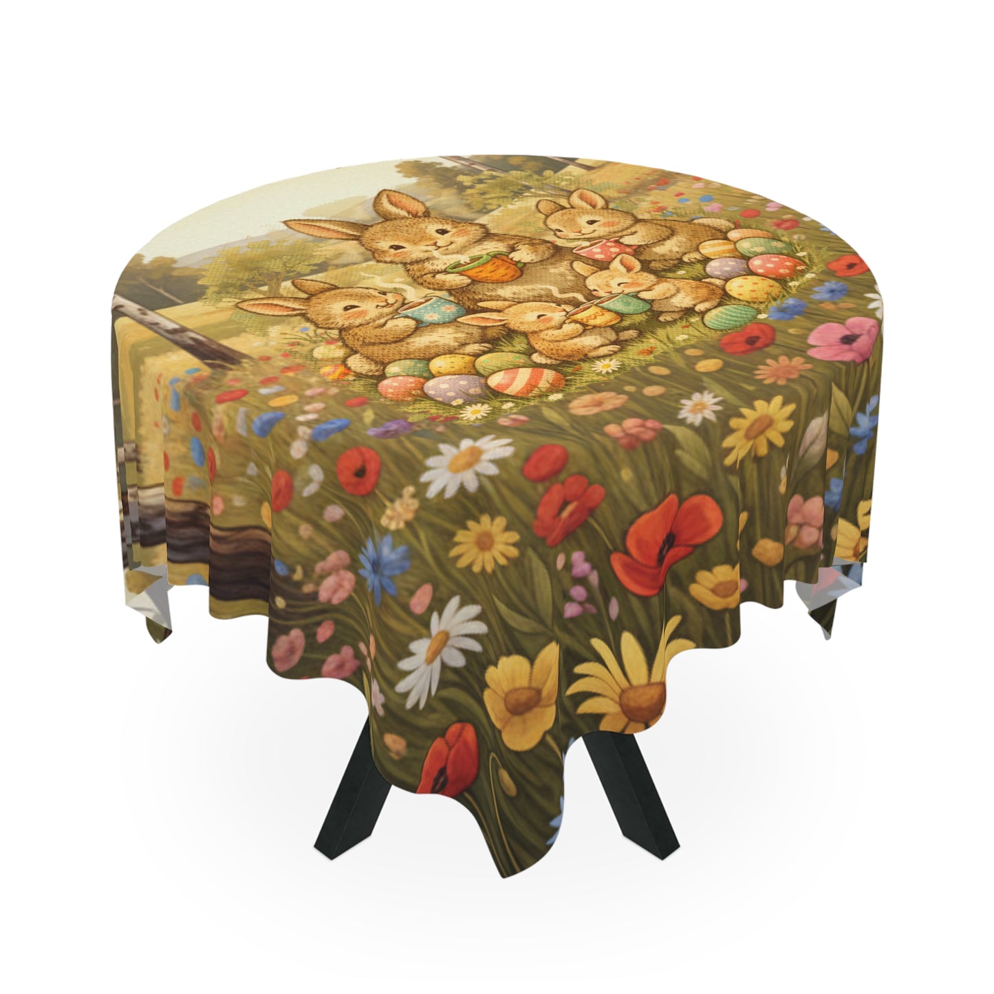 Easter Bunny Meadow Tablecloth — Floral Spring Picnic Decor