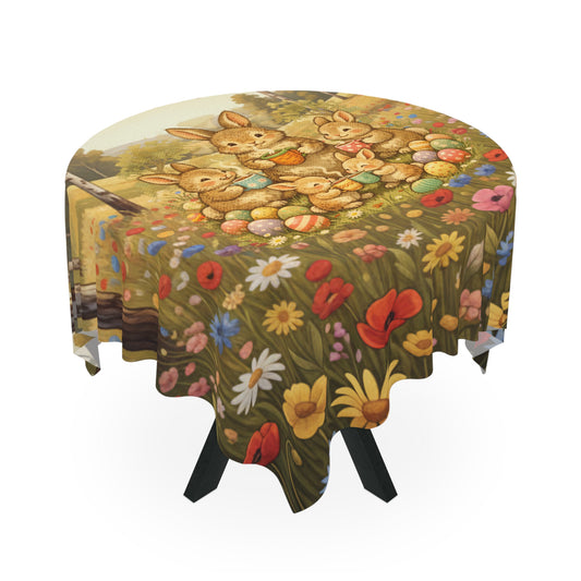 Easter Bunny Meadow Tablecloth — Floral Spring Picnic Decor