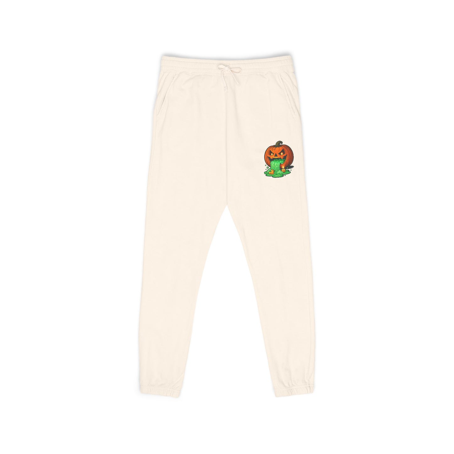 Relaxed Unisex Fleece Sweatpants with Playful Pumpkin Design, Cozy Lounge Wear for Fall, Halloween, Casual Comfort