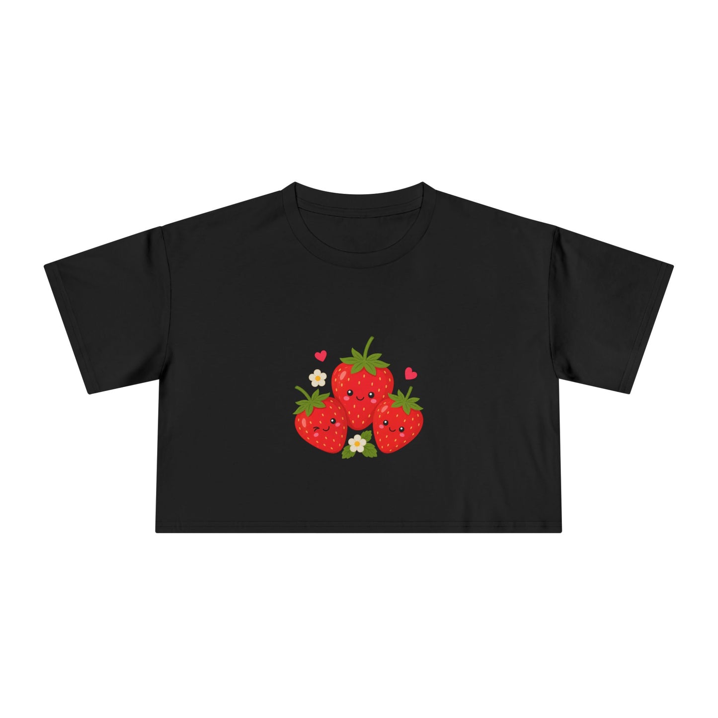 Strawberry Trio Women's Crop Tee — Cute Fruit Graphic Summer Top