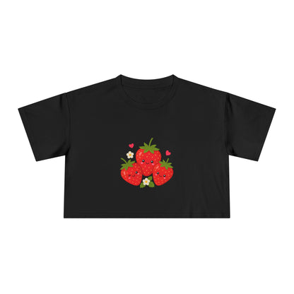 Strawberry Trio Women's Crop Tee — Cute Fruit Graphic Summer Top