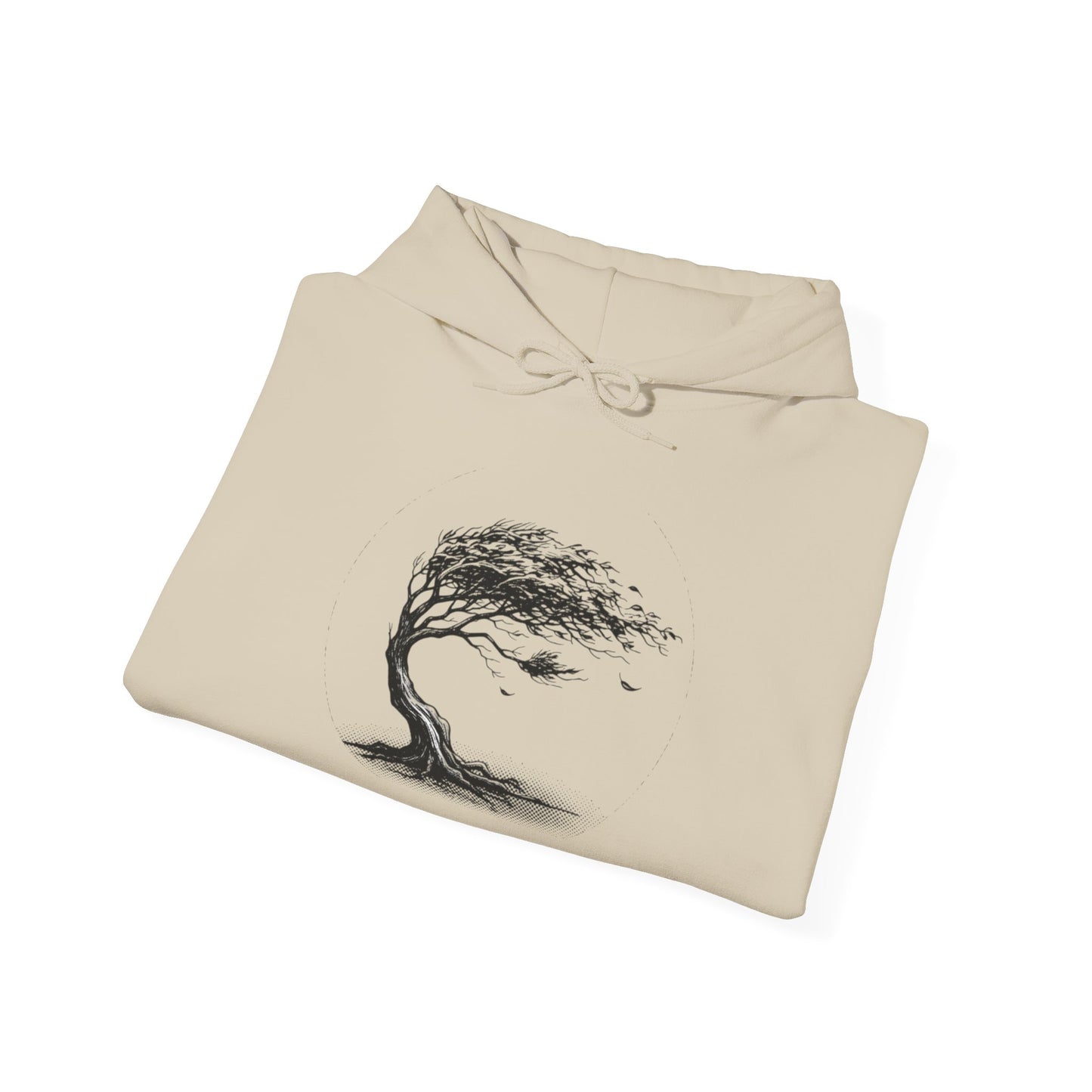 Windswept Tree Hoodie – Minimal Black Ink Nature Pullover