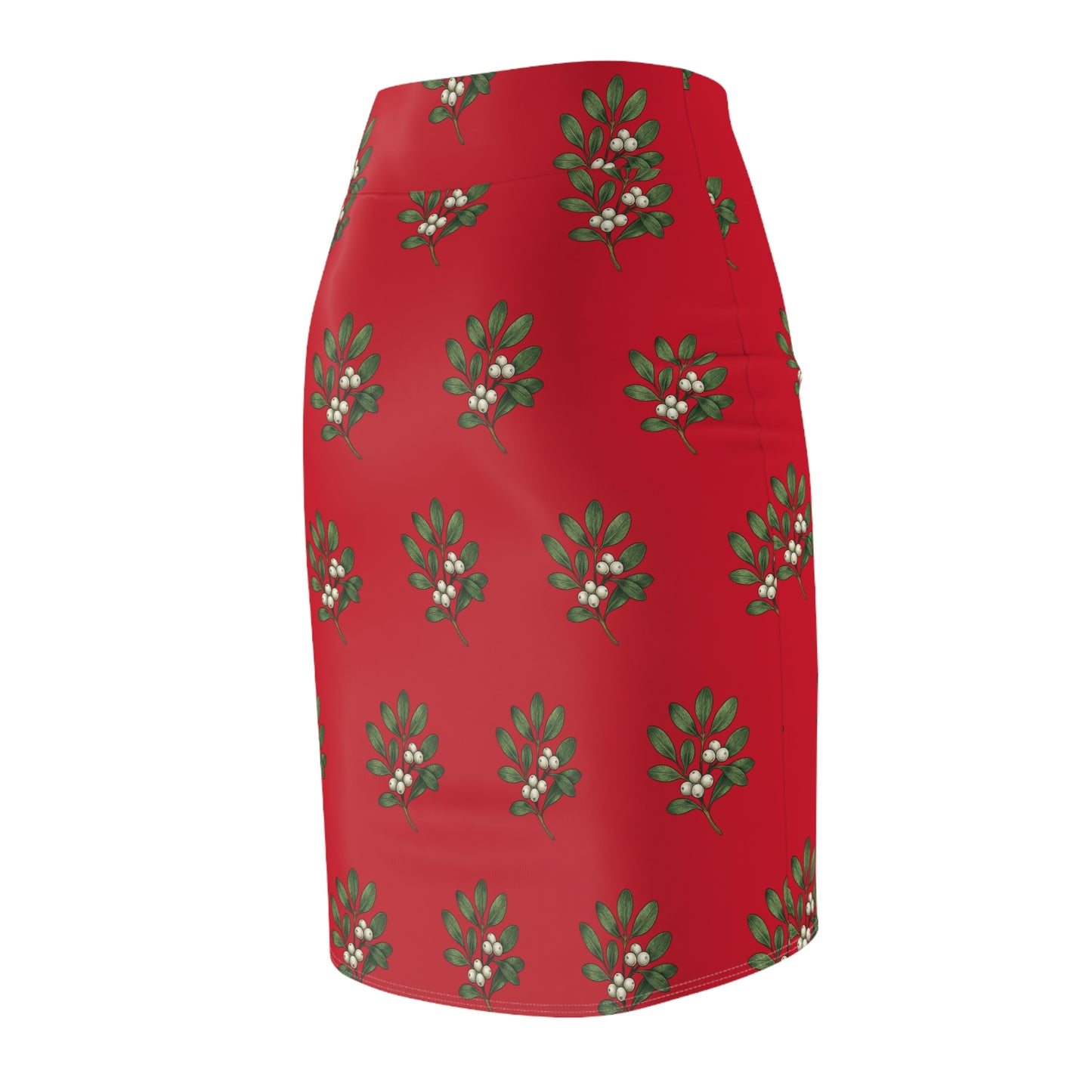 Holiday Mistletoe Pencil Skirt — Red Christmas Print Pencil Skirt