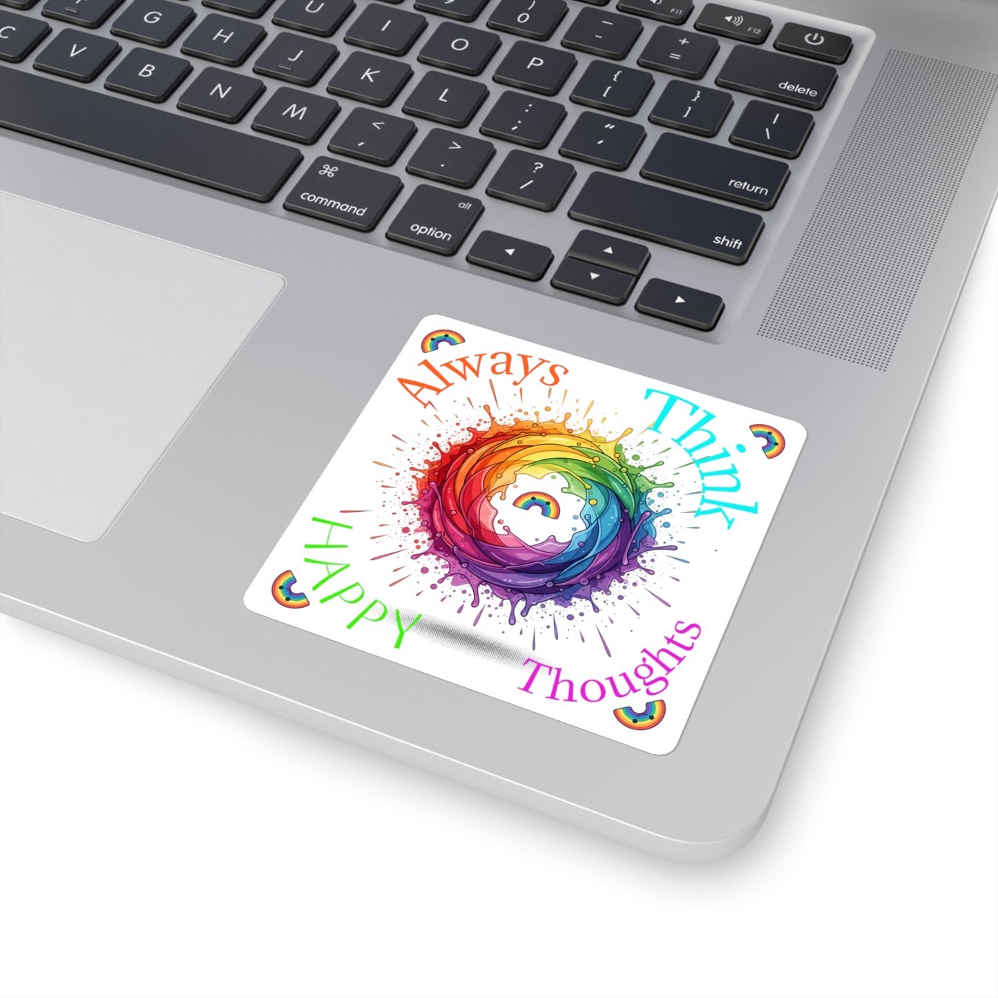 Rainbow Splash Square Sticker — Colorful Swirl with Rainbow Center