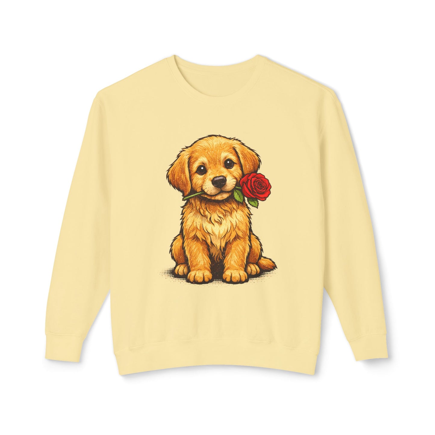 Golden Retriever Puppy Sweatshirt - Cute Puppy with Rose Crewneck