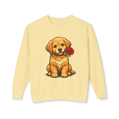 Golden Retriever Puppy Sweatshirt - Cute Puppy with Rose Crewneck