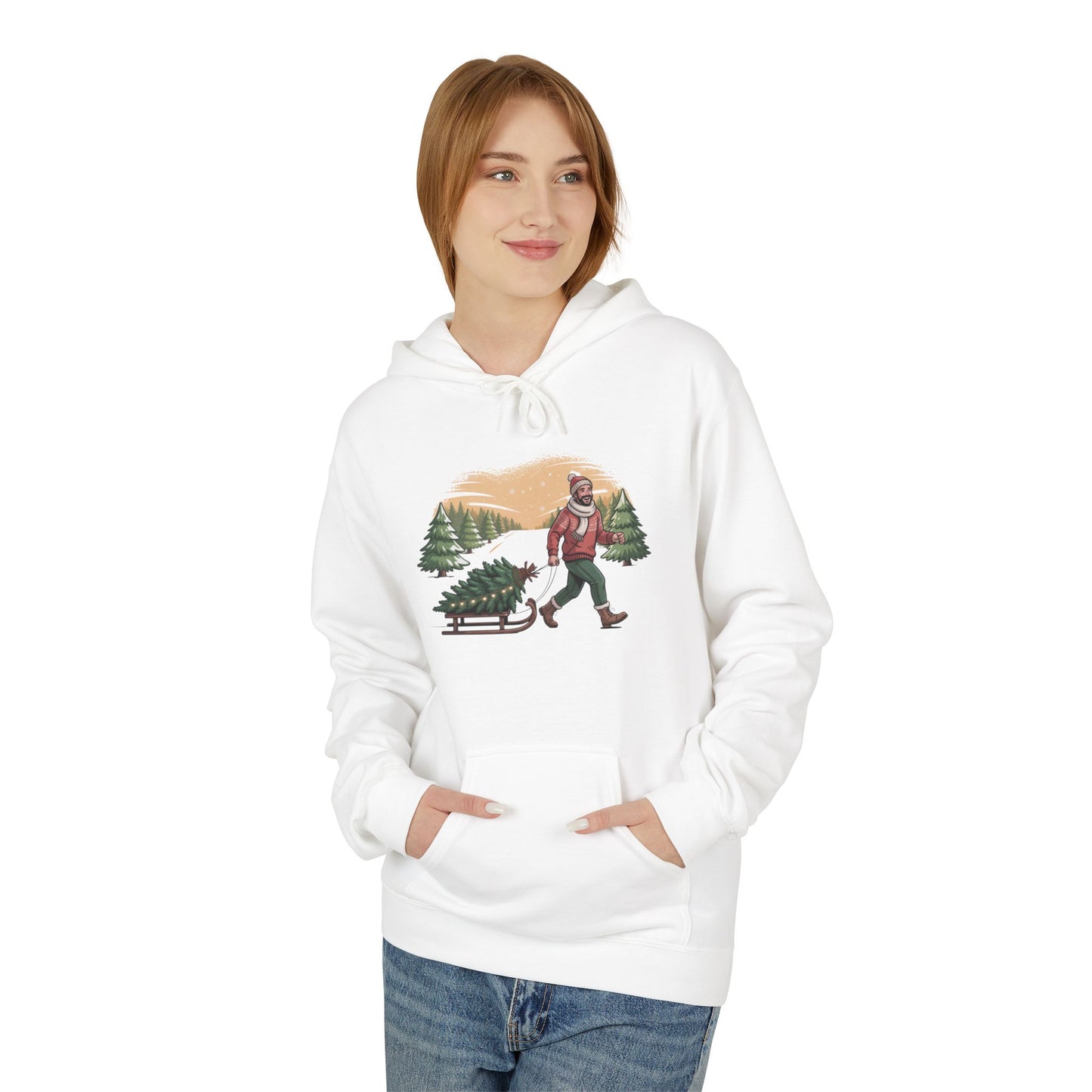 Christmas Tree Hauler Hoodie - Vintage Santa Pulling Tree Winter Sweatshirt