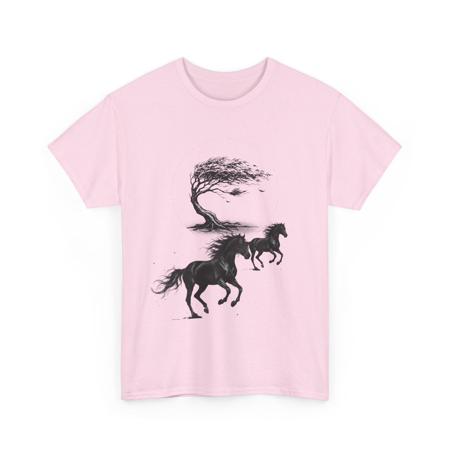 Horse Silhouette Tee — Windblown Tree & Galloping Horses Graphic T-Shirt