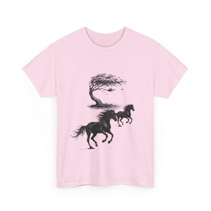 Horse Silhouette Tee — Windblown Tree & Galloping Horses Graphic T-Shirt