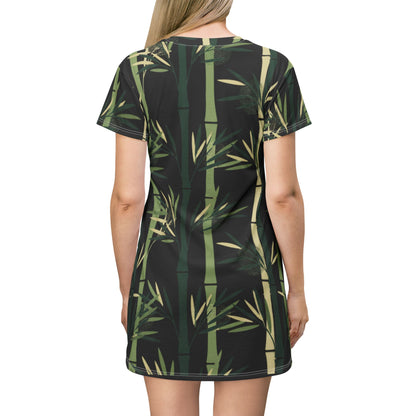 Bamboo Print T‑Shirt Dress — Green Bamboo Forest All‑Over Print