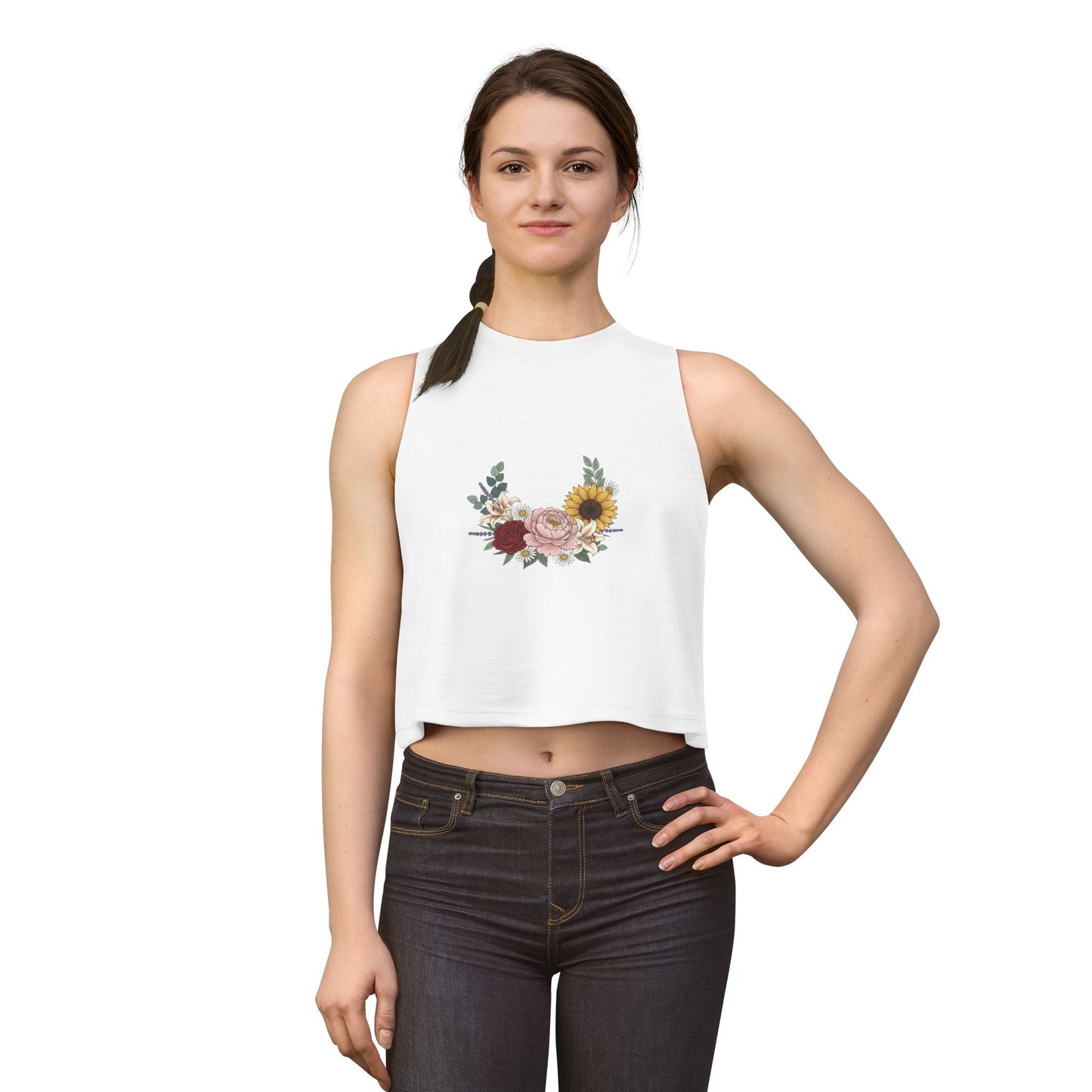 Floral Bouquet Crop Top — Sunflower & Rose Women's Tank