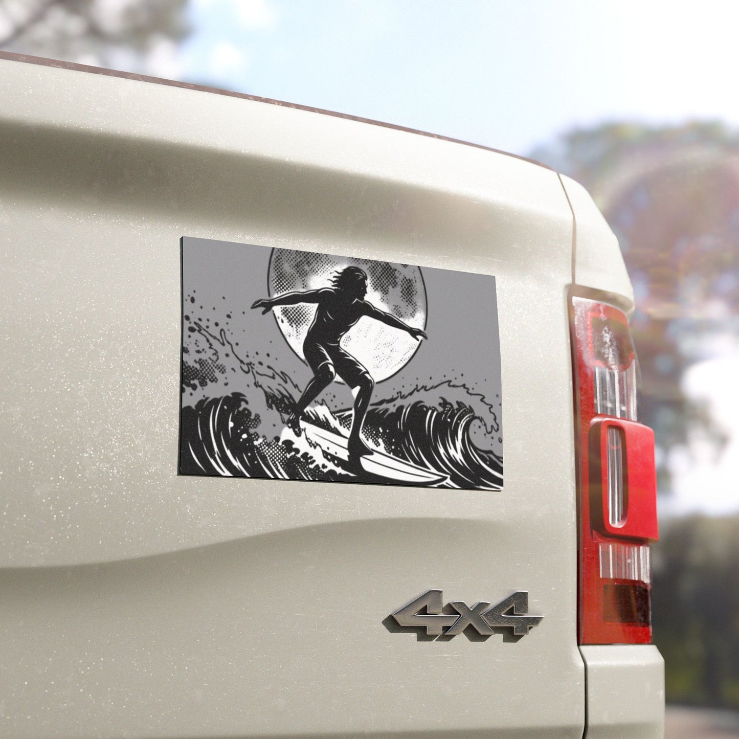 Surfing Silhouette Car Magnet — Moonlit Wave Vinyl Car Magnet
