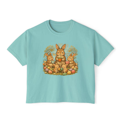 Easter Bunny Family Women's Boxy Tee — Cute Vintage Rabbits & Easter Eggs