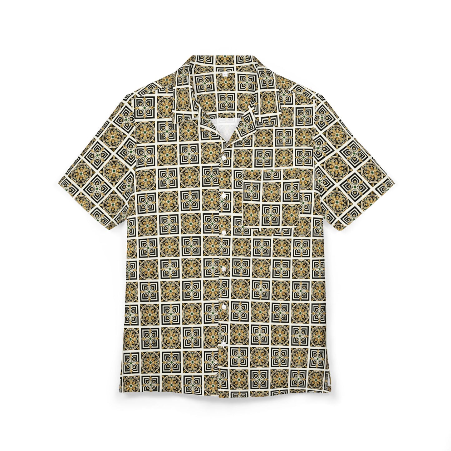 Hawaiian Shirt — Vintage Tile Pattern Short-Sleeve Button-Down