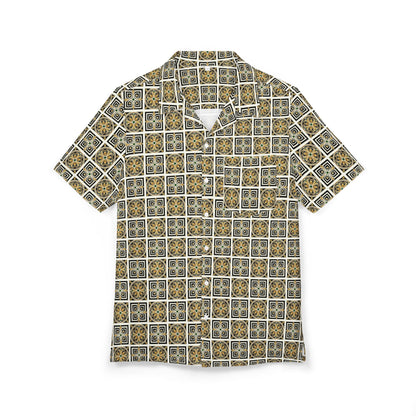 Hawaiian Shirt — Vintage Tile Pattern Short-Sleeve Button-Down