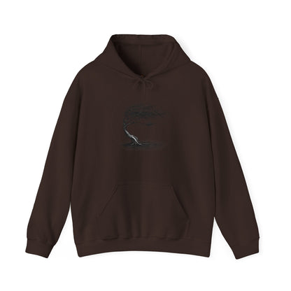 Windswept Tree Hoodie – Minimal Black Ink Nature Pullover