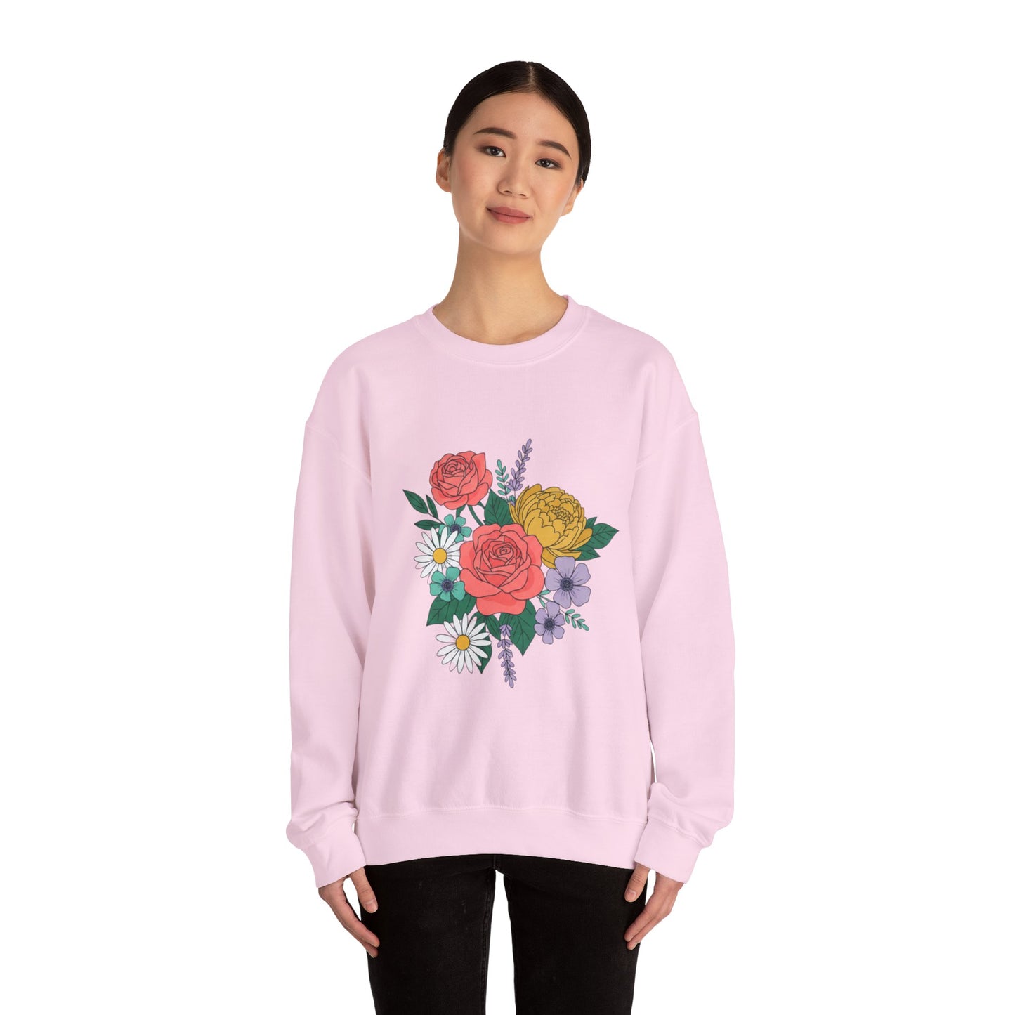 Floral Bouquet Crewneck Sweatshirt — Rose & Daisy Garden Graphic