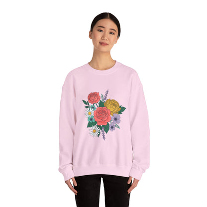 Floral Bouquet Crewneck Sweatshirt — Rose & Daisy Garden Graphic