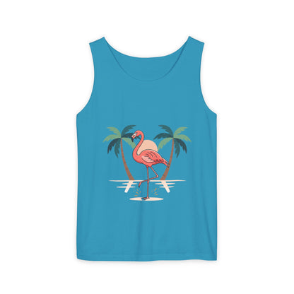 Flamingo Beach Tank Top — Tropical Palm Vacation Graphic Tank