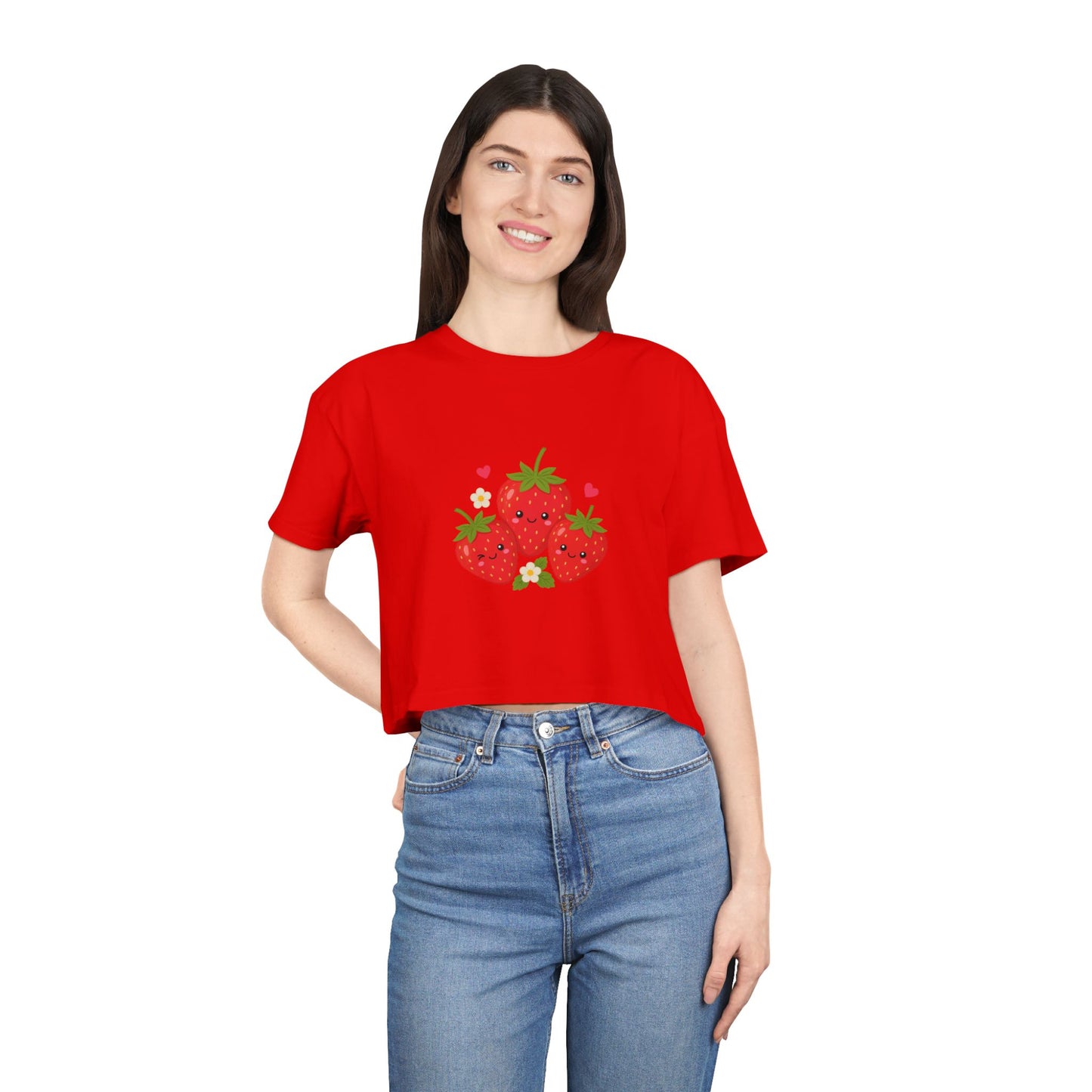 Strawberry Trio Women's Crop Tee — Cute Fruit Graphic Summer Top