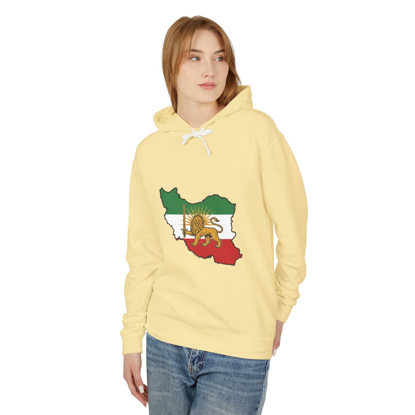 Iran Map Hoodie with Lion and Sun Flag — Persian Heritage Sweatshirt
