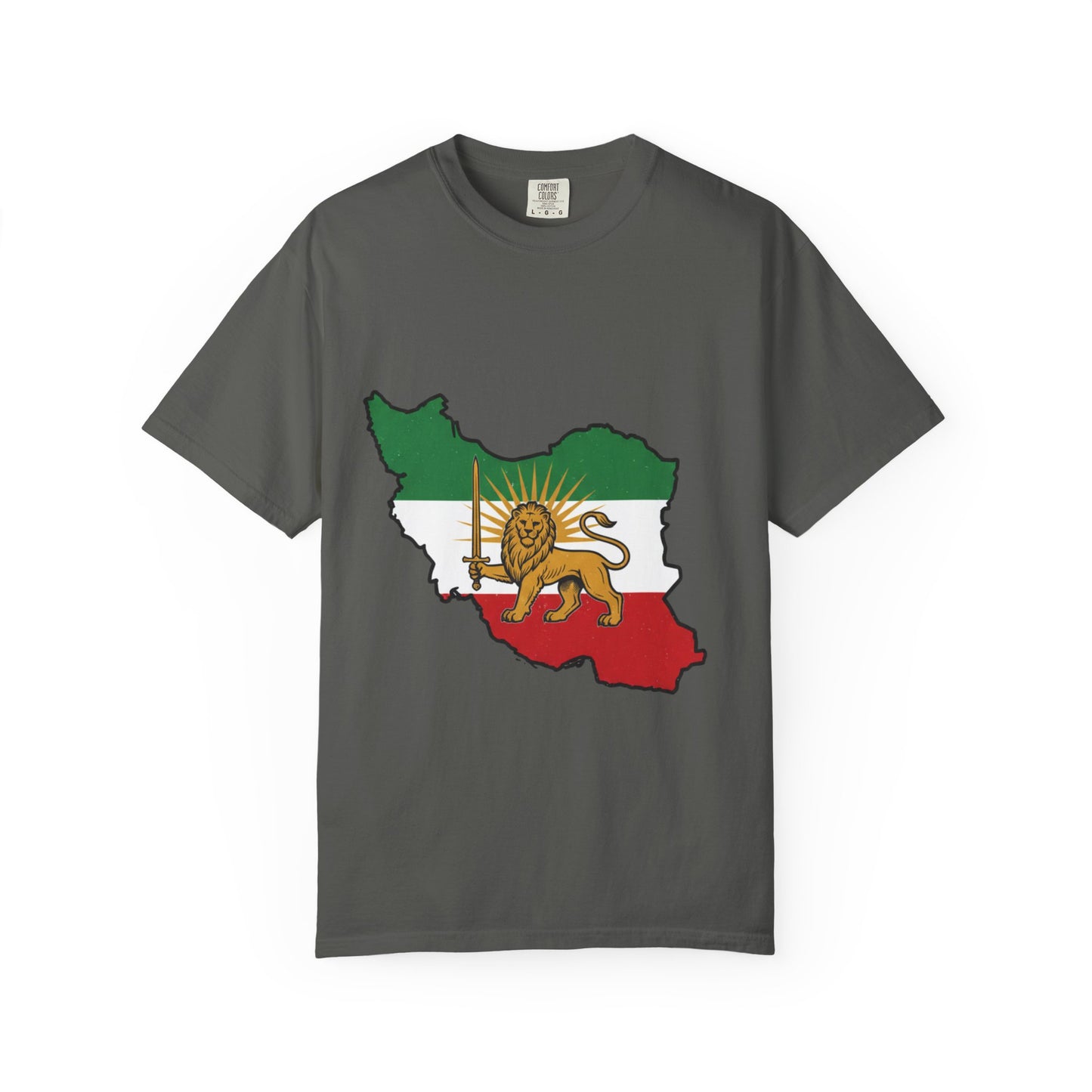 Iran Map T-Shirt with Lion and Sun Flag — Persian Heritage Tee