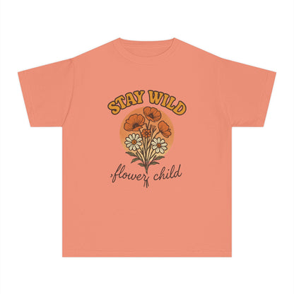 Youth Floral Graphic Tee - Stay Wild, Flower Child, Summer Style, Gift for Teens, Camp Vibes, Boho Chic