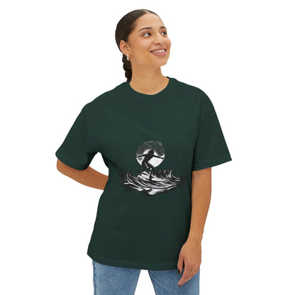 Surf Moon Graphic Tee — Silhouette Surfer on Waves