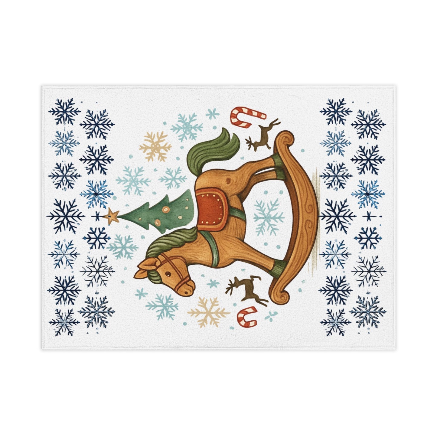 Toddler Blanket — Christmas Rocking Horse Snowflake Holiday Baby Throw