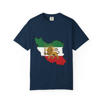 Iran Map T-Shirt with Lion and Sun Flag — Persian Heritage Tee