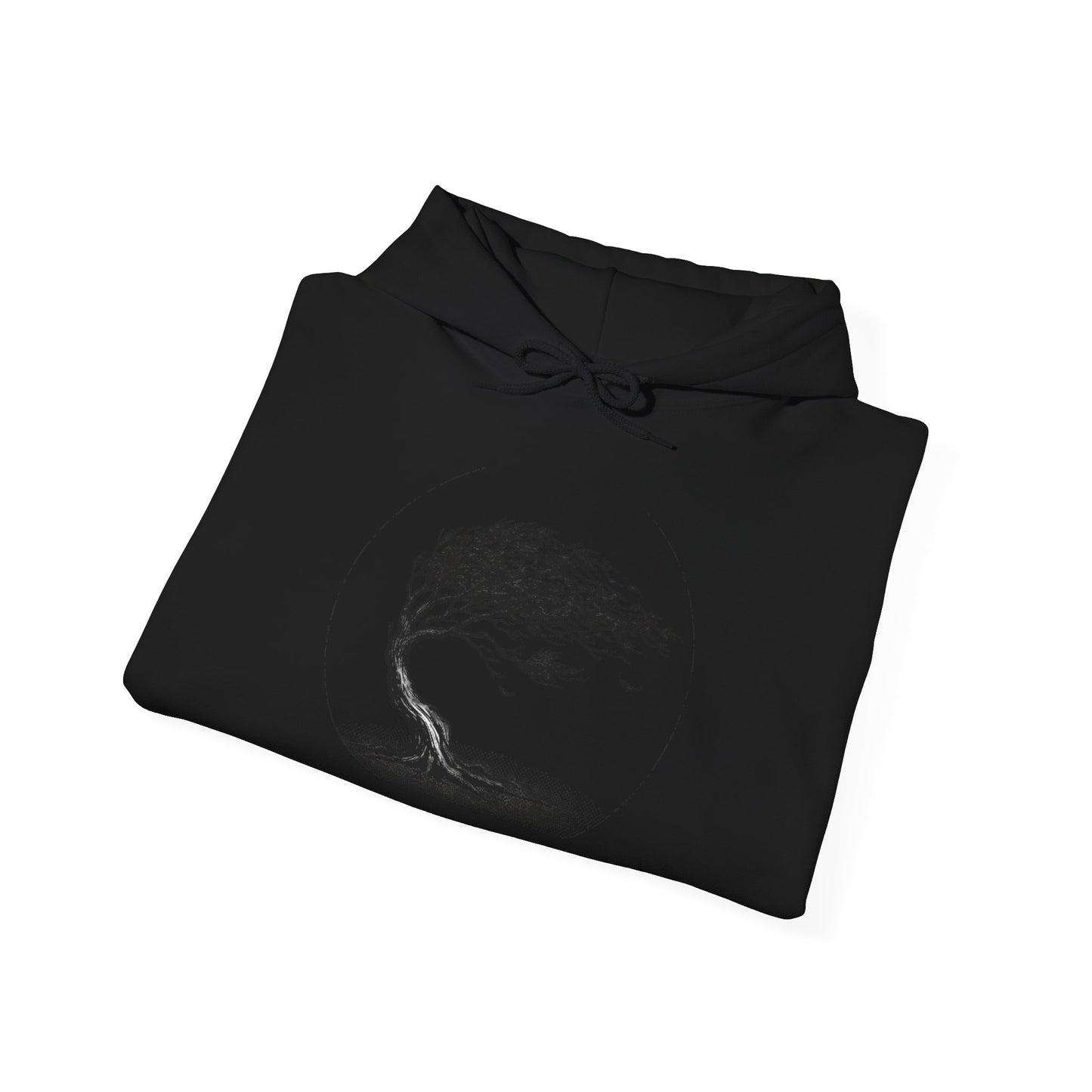 Windswept Tree Hoodie – Minimal Black Ink Nature Pullover