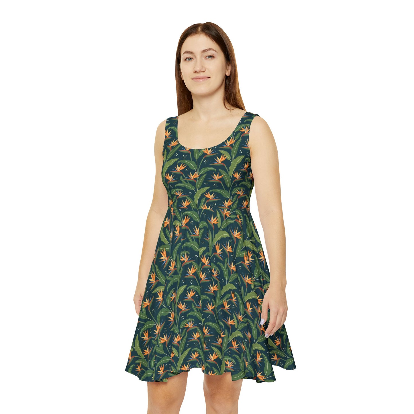 Tropical Bird of Paradise Skater Dress — Floral All-Over-Print Summer Dress