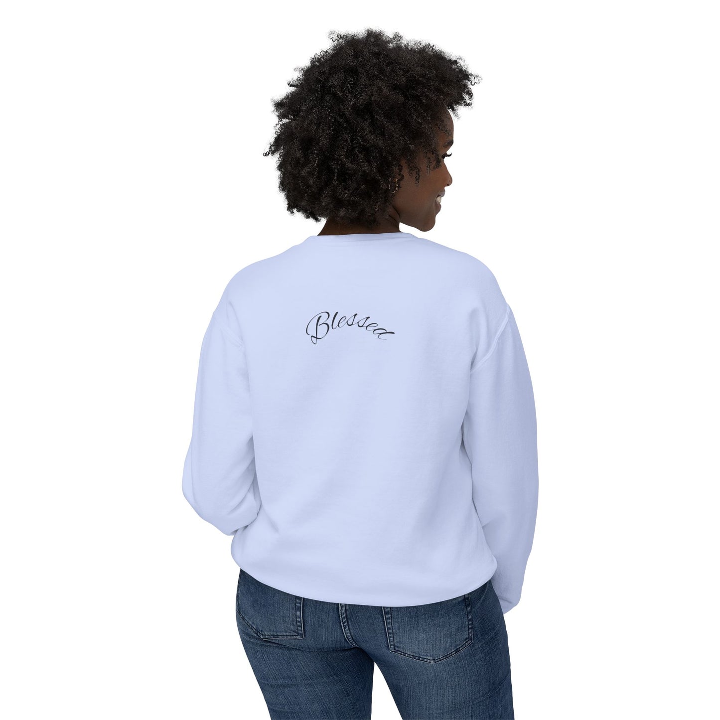 11:11 Crewneck Sweatshirt — Minimal White 'Blessed' Back Design