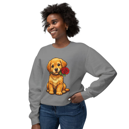Golden Retriever Puppy Sweatshirt - Cute Puppy with Rose Crewneck