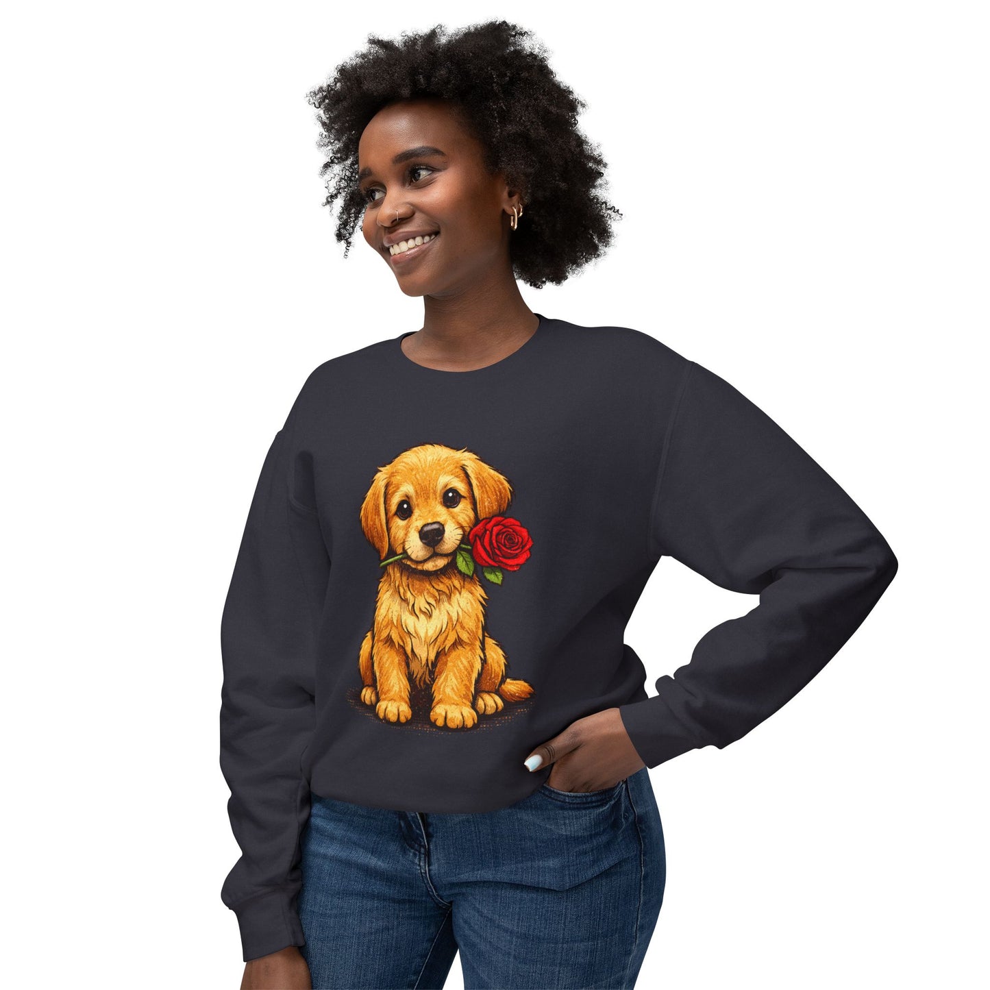 Golden Retriever Puppy Sweatshirt - Cute Puppy with Rose Crewneck