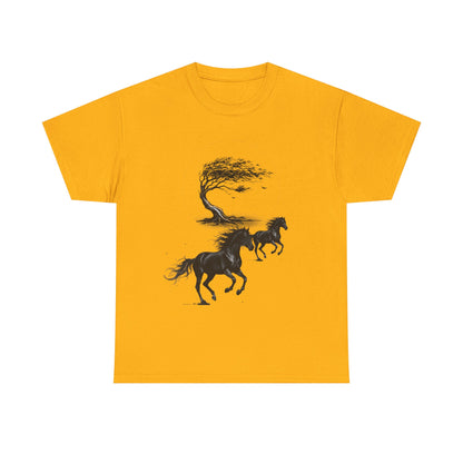 Horse Silhouette Tee — Windblown Tree & Galloping Horses Graphic T-Shirt