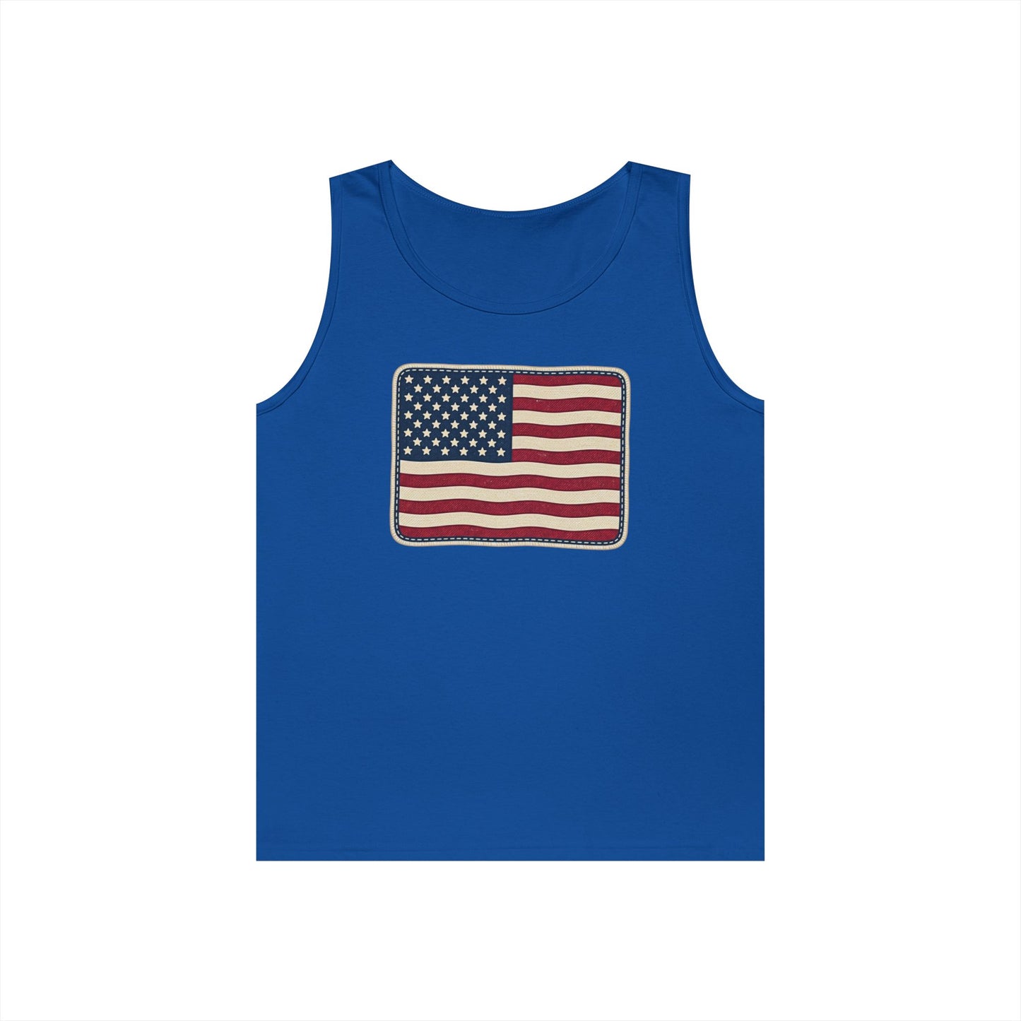 American Flag Tank Top — Vintage USA Patch "Made in USA" Sleeveless Tee