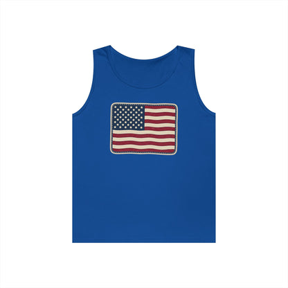 American Flag Tank Top — Vintage USA Patch "Made in USA" Sleeveless Tee