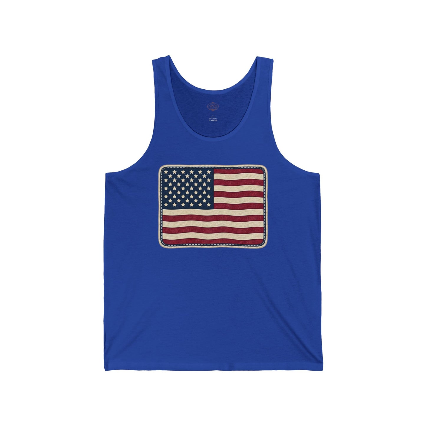 American Flag Patch Tank Top — Vintage Patriotic USA Sleeveless Shirt for 4th of July