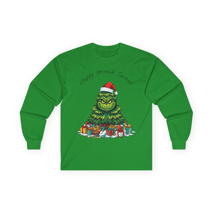 Grinch Christmas Tree Long Sleeve Tee — "Happy Grinchmas" Holiday Shirt