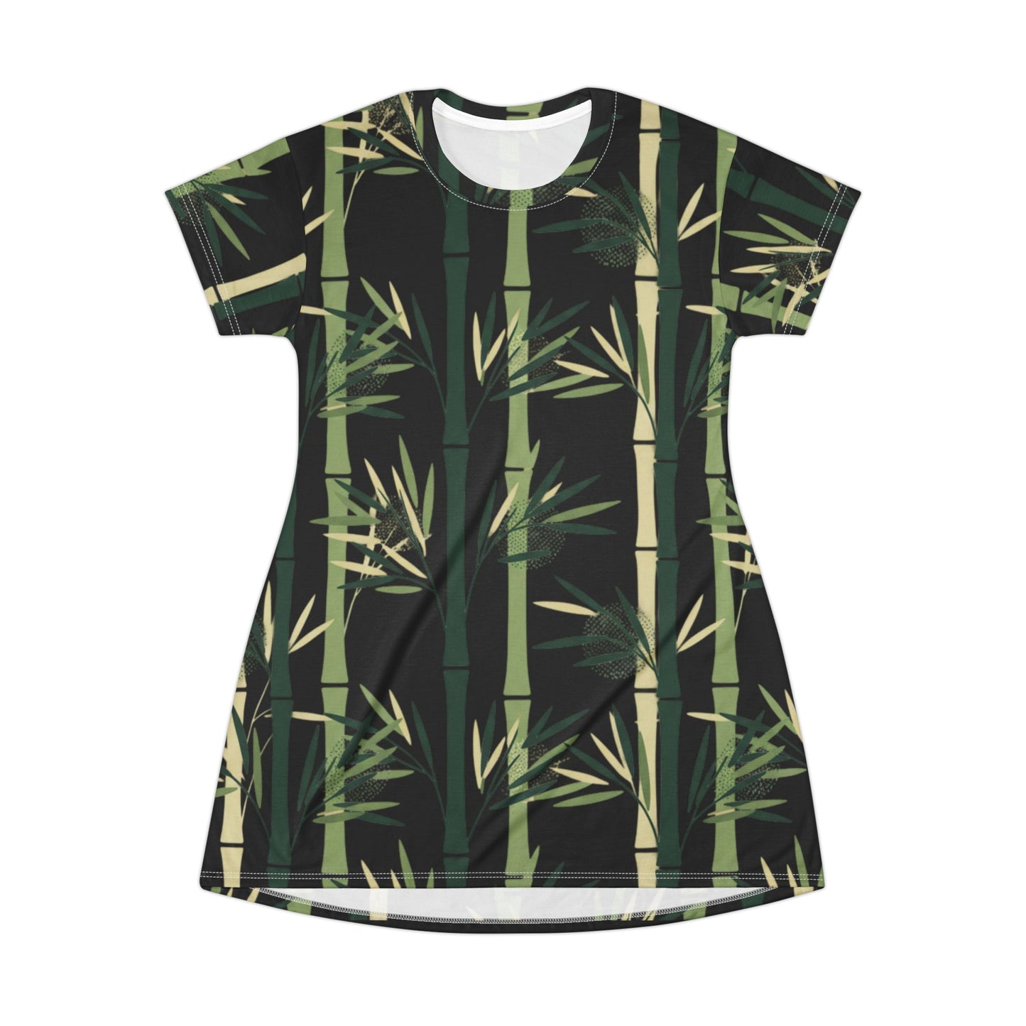Bamboo Print T‑Shirt Dress — Green Bamboo Forest All‑Over Print