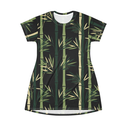 Bamboo Print T‑Shirt Dress — Green Bamboo Forest All‑Over Print