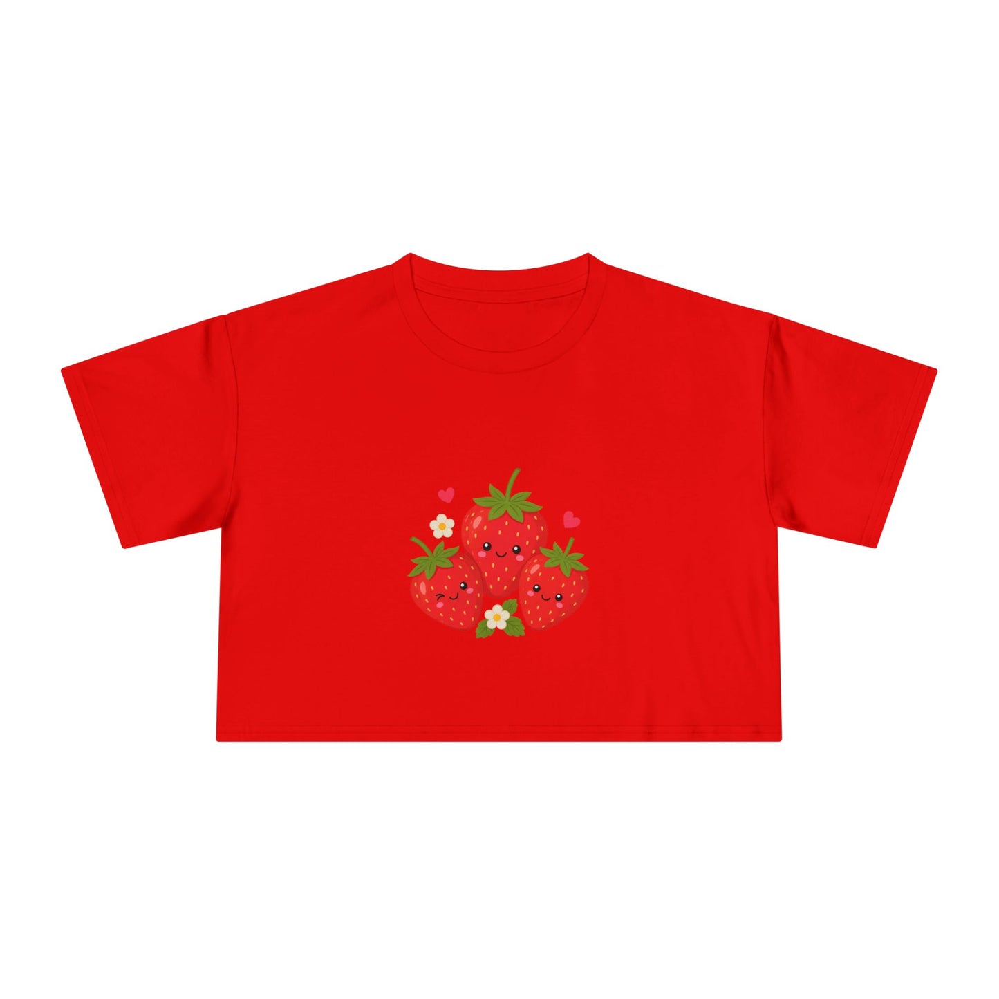 Strawberry Trio Women's Crop Tee — Cute Fruit Graphic Summer Top