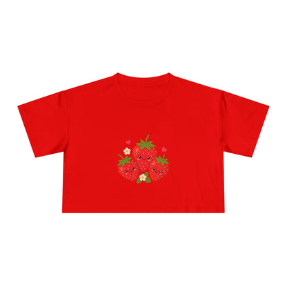 Strawberry Trio Women's Crop Tee — Cute Fruit Graphic Summer Top