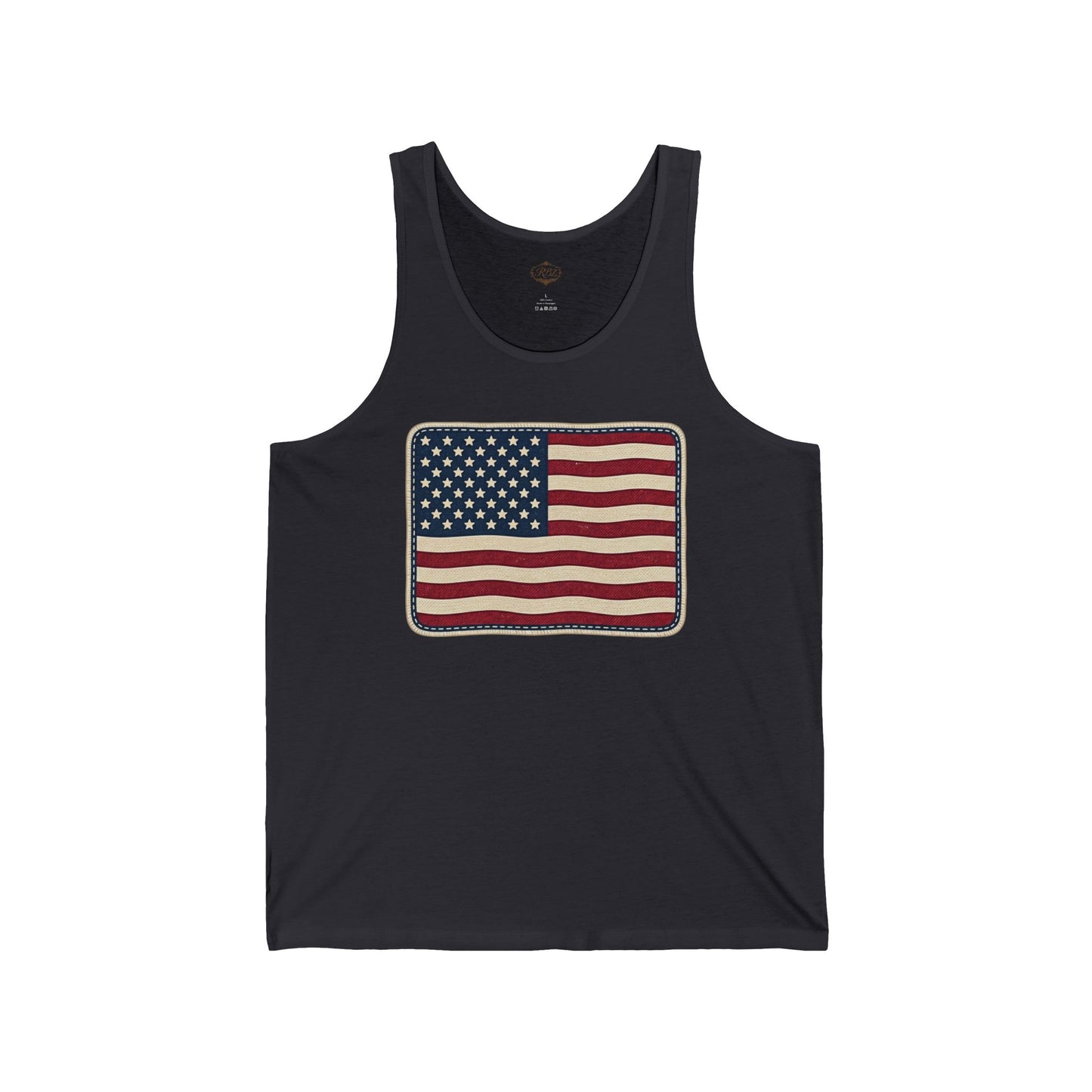 American Flag Patch Tank Top — Vintage Patriotic USA Sleeveless Shirt for 4th of July
