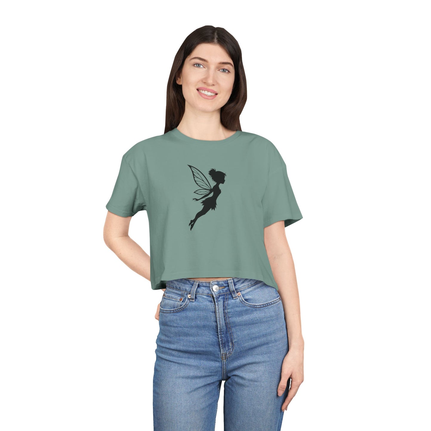 Fairy Silhouette Women's Crop Tee — Whimsical Pixie Graphic Top