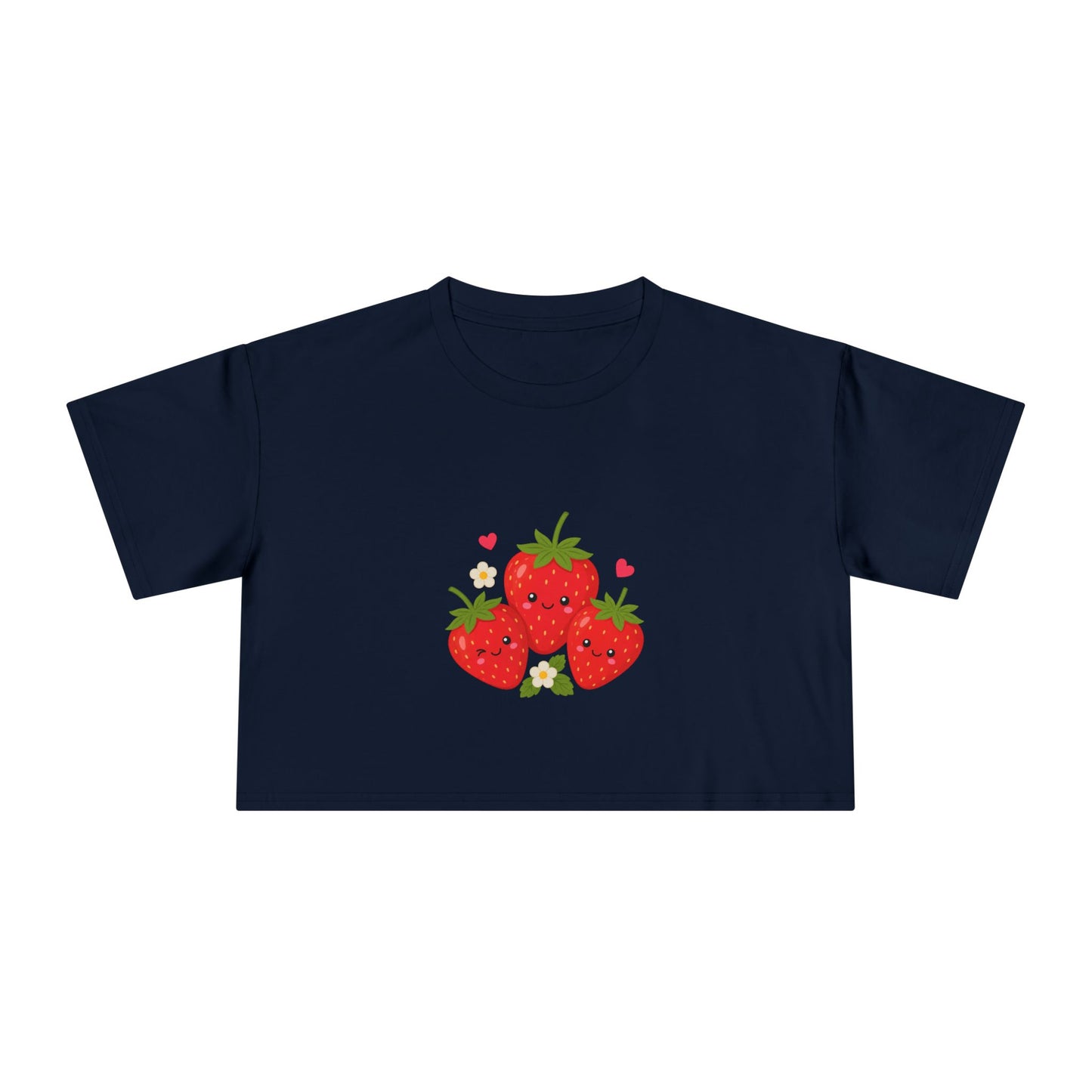 Strawberry Trio Women's Crop Tee — Cute Fruit Graphic Summer Top