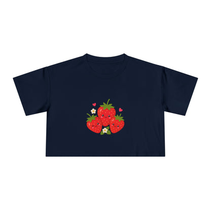 Strawberry Trio Women's Crop Tee — Cute Fruit Graphic Summer Top