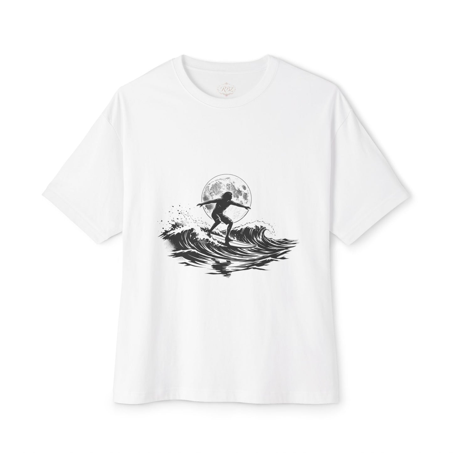 Surf Moon Graphic Tee — Silhouette Surfer on Waves