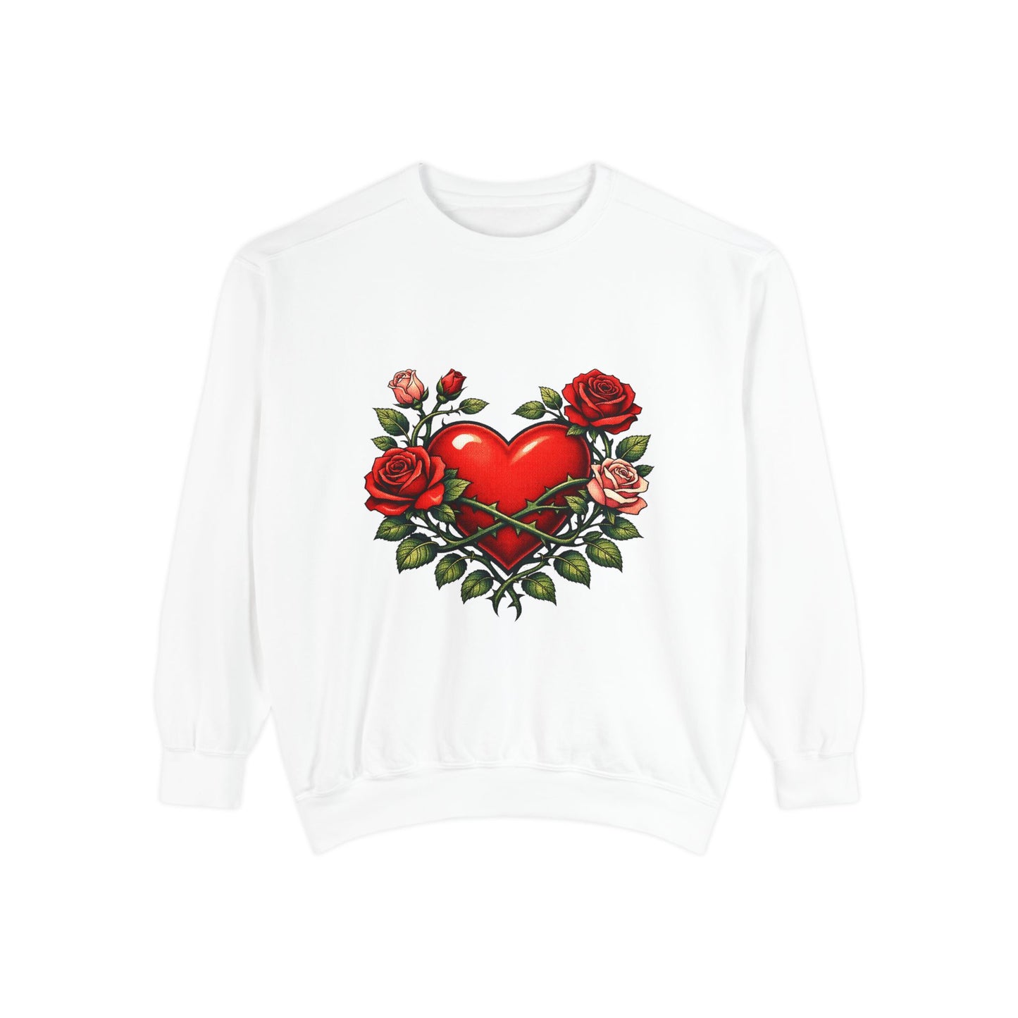 Heart & Roses Sweatshirt — Vintage Tattoo Style Valentine Pullover